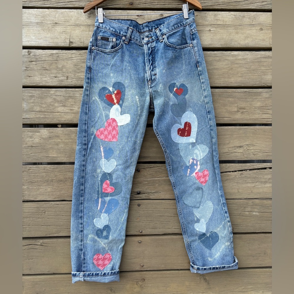 ✨Host Pick✨ Upcycled Calvin Klein Jeans Sz 11 - Heart Patchwork, Distressed